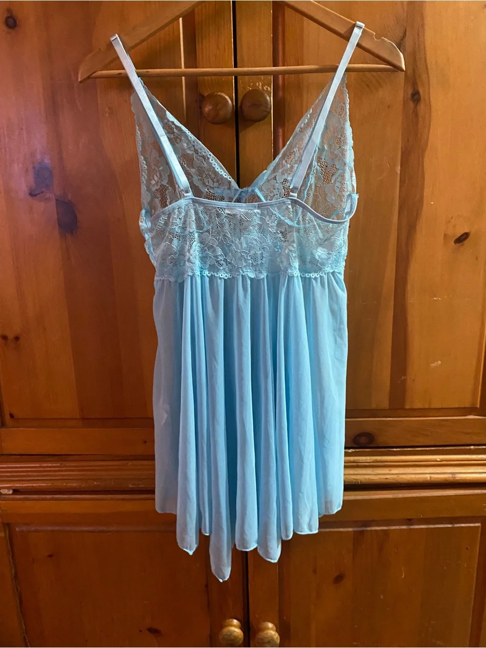 Light Blue Lace & Chiffon Chemise with Bow - Women Intimates